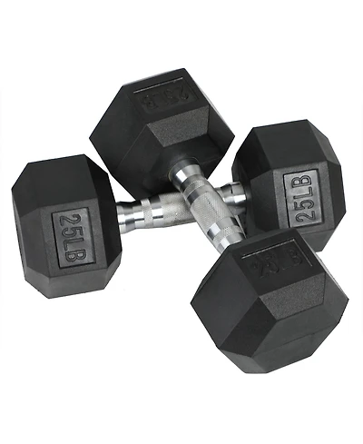 HolaHatha Iron Hexagonal Cast Exercise 25 lb Dumbbell Weights w/Contoured Grips