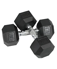 HolaHatha Iron Hexagonal Cast Exercise 25 lb Dumbbell Weights w/Contoured Grips