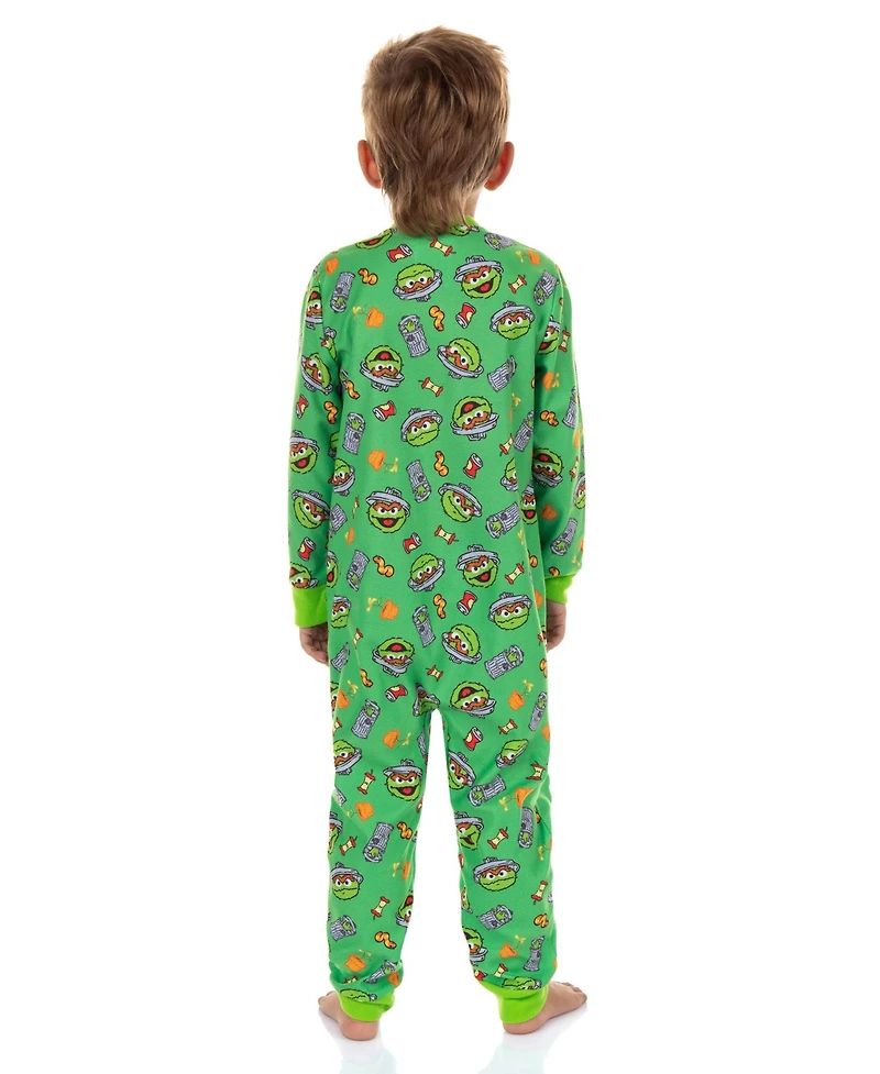 Sesame Street Toddler Oscar The Grouch Character Face Front Zip Footless Sleeper