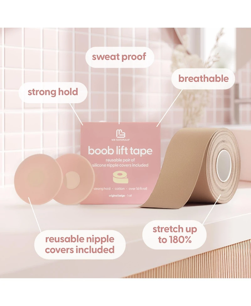 M3 Boob Lift Tape for Women Invisible Sweat Proof Stretchable Bra Tape for Strapless Dresses with Silicone Nipple Covers