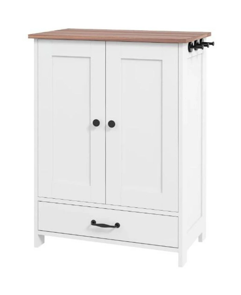 Aostirmotor Dog Bowls Food Storage Cabinet with 2 Doors in White