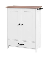 Aostirmotor Dog Bowls Food Storage Cabinet with 2 Doors in White