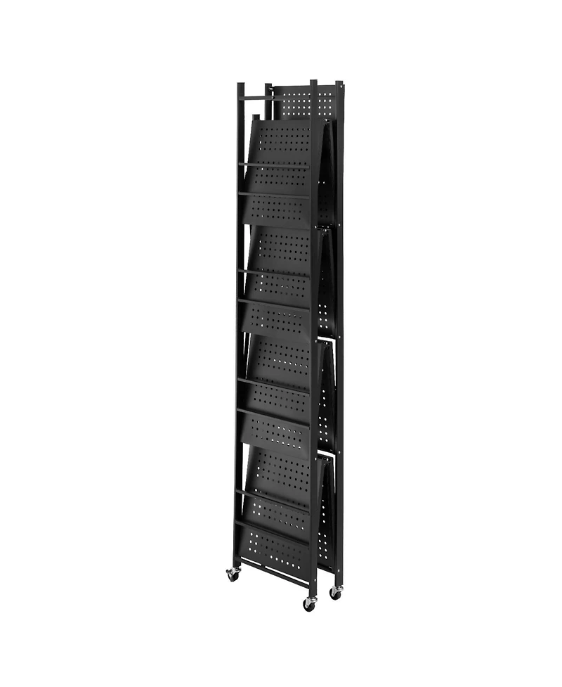 Ecooso 5-Tier Foldable Storage Shelf, 32"W x 14"D x 72"H, No-Assembly Metal Rack w/ Wheels & Hooks