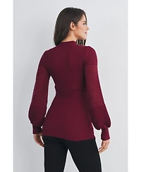 Hello Miz Maternity Mock Neck Long Sleeve Belted Sweater