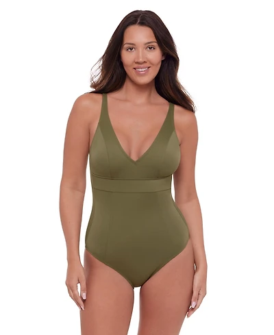 S3 Apparel Women's Sculpting Banded Plunge V-Neck One-Piece Swimsuit