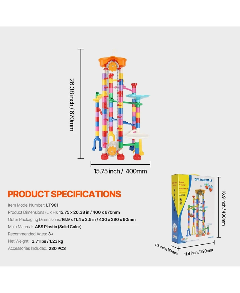 Mecale Marble Run Set, 230-Piece Stem Building Track with Motorized Elevator and Marbles