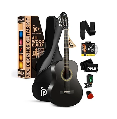 Pyle 34" 6-String Classic Guitar with Digital Tuner and Accessory Kit (Black