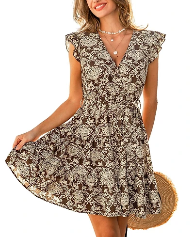 Cupshe Women's Surplice V-Neck Short-Sleeve Woven Mini Dress