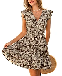 Cupshe Women's Surplice V-Neck Short-Sleeve Woven Mini Dress