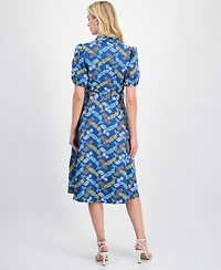 T Tahari Women's Embroidered Tie-Waist Midi Dress