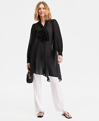 I.n.c. International Concepts Women's Long Sleeve Bow-Neck Chiffon Tunic, Macy's Exclusive