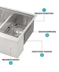 flynama 33x22x10 Inch Double Bowl 60 and 40 Farmhouse Workstation Kitchen Sink 16 Gauge T304 Stainless Steel Apron Front