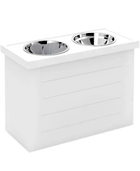 Aostirmotor 23.6 in. Wide Dog Bowls with Slow Feeder Mat in White
