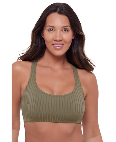 S3 Apparel Women's Sculpting Ribbed Scoop-Neck Crossback Bralette Swimsuit Top