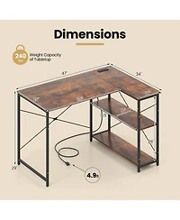 Slickblue L-shaped Reversible Corner Desk with Adjustable Storage Shelves