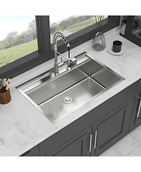 huluwat 33x22x10inch Drop In Kitchen Sink Stainless Steel Workstation Single Bowl 16 Gauge Topmount