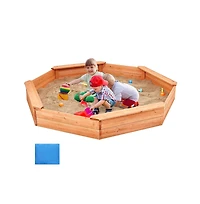 Slickblue Kids Wooden Sand Pit with Cover, 4 Seating and Liner