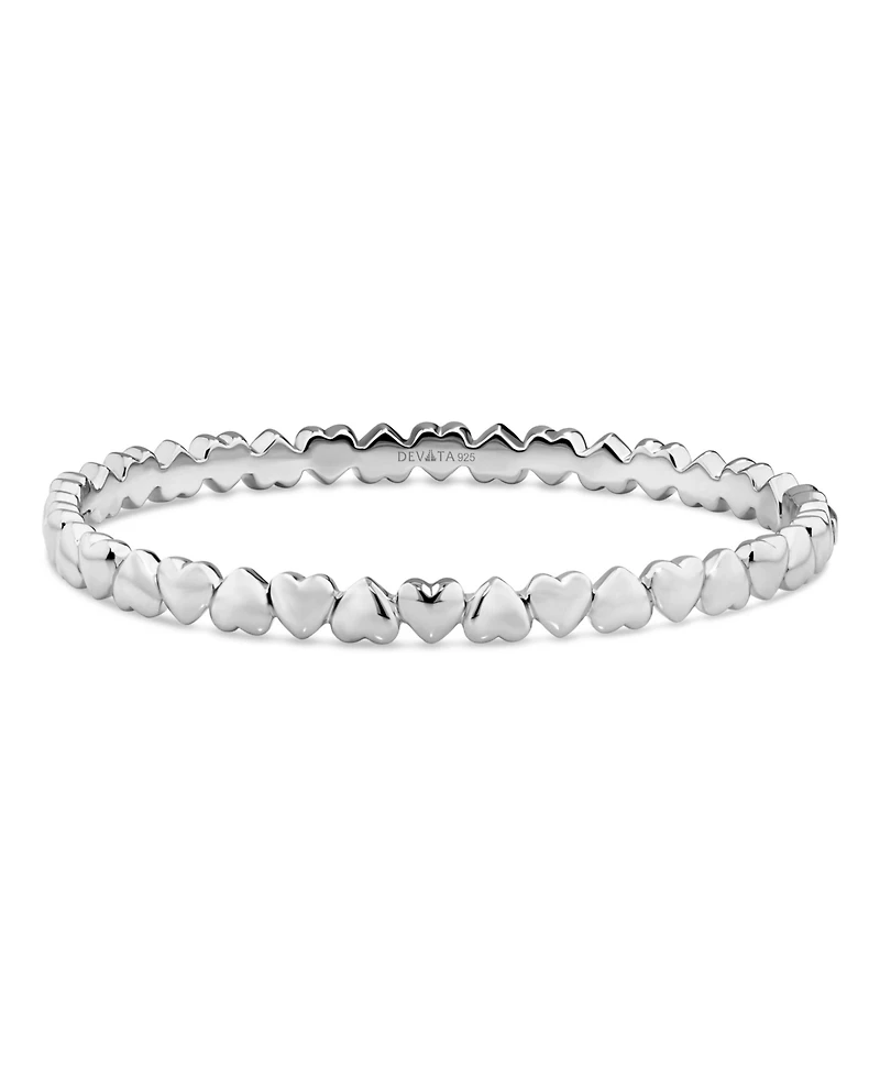 Devata Sweet Heart Eternity Bangle Bracelet in Rhodium Plated Sterling Silver, Size Medium