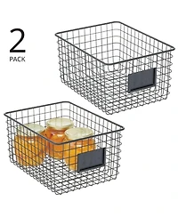 mDesign Metal Pantry Basket with Label Plate - Set of 2 - Matte Black