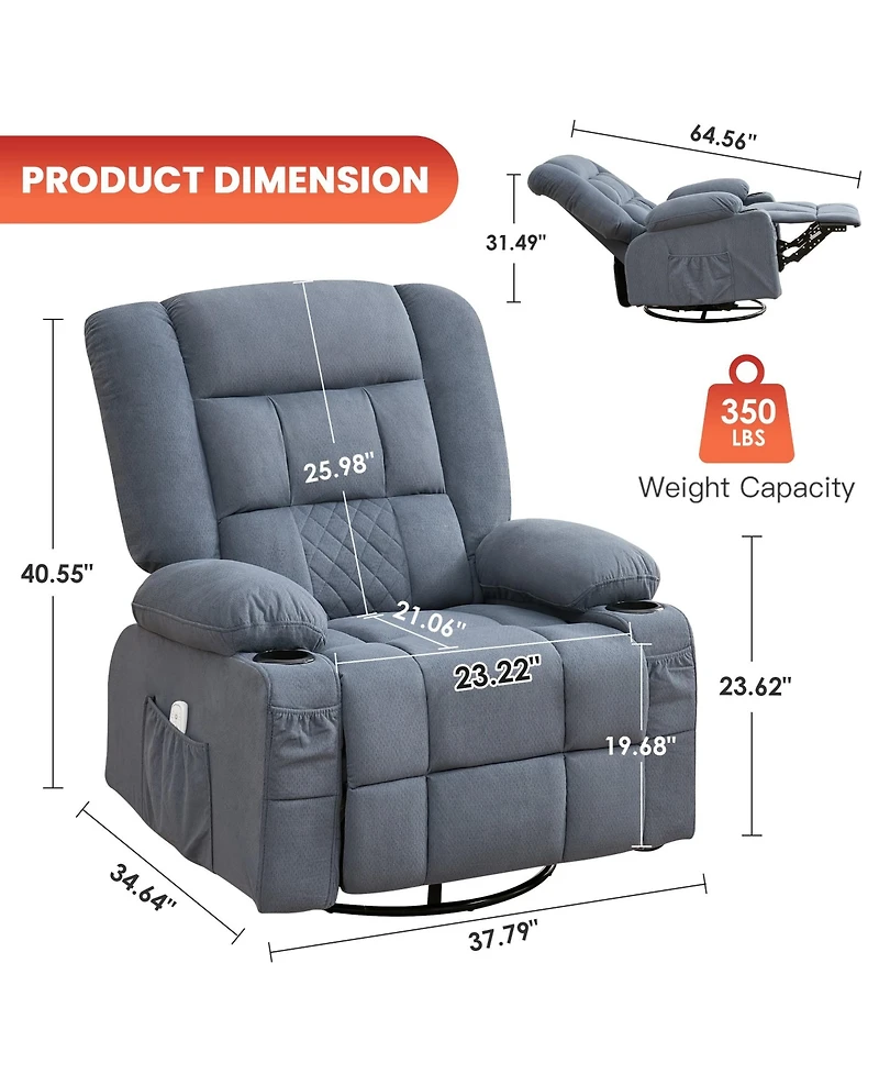 Clihome Kneading Massage Rocker Recliner Chair with 4-Point 3D Kneading Massage and Heat for Living Room with Rocking Function