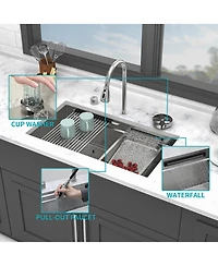 flynama 33x16.72x10inch Undermount Waterfall Kitchen Sink Stainless Steel Workstation with Faucet