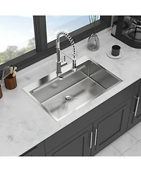 Flynama 33x22x10 Inch Drop In Kitchen Sink 16 Gauge T304 Stainless Steel Ledge Workstation Single Bowl