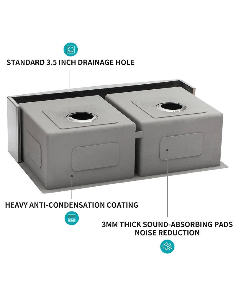 flynama 33x21x10inch Double Bowl Farmhouse Sink Stainless Steel 16 Gauge Apron Front Kitchen Sink