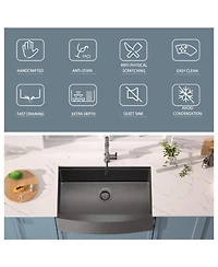 flynama huluwat 33x22x10inch Gunmetal Black Farmhouse Workstation Kitchen Sink All In One Stainless Steel