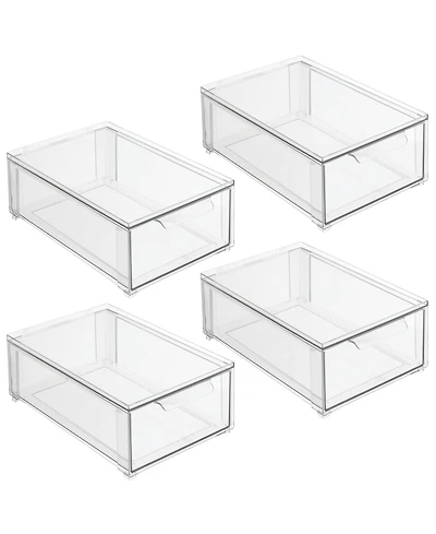 mDesign Stackable Pull-Out Sliding Storage Drawer - Set of 4 - Clear