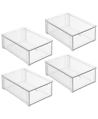 mDesign Stackable Pull-Out Sliding Storage Drawer - Set of 4 - Clear