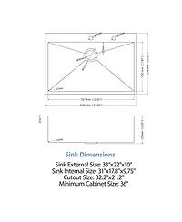 Flynama 33x22x10inch Drop in Kitchen Sink with Pull Out Faucet 16 Gauge Stainless Steel Single Bowl