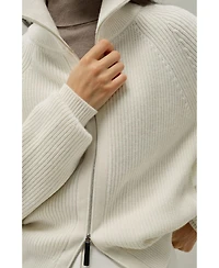 Lilysilk Women's Ribbed-knit Turtleneck Zip Cardigan