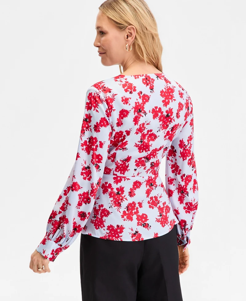 I.n.c. International Concepts Women's Long Sleeve Printed Wrap Blouse, Macy's Exclusive