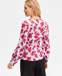 I.n.c. International Concepts Women's Long Sleeve Printed Wrap Blouse, Macy's Exclusive