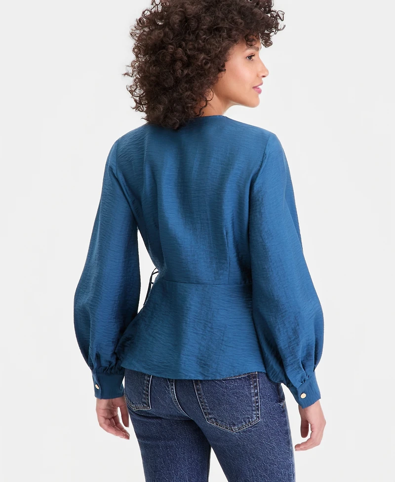 I.n.c. International Concepts Women's Long Sleeve Textured Wrap Blouse, Macy's Exclusive