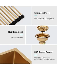 36x21x10 Inch Gold Farmhouse Apron Front Kitchen Sink 16 Gauge T304 Stainless Steel With Dish Grid Drain Assembly Drying Rack