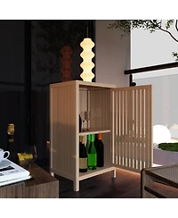 Bathroom Bamboo Storage Cabinet - Freestanding Floor Cabinet with Door and Shelf