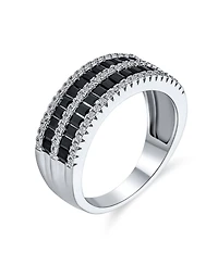 Bling Jewelry Two Tone Cz Black & White 1/2 Eternity Band Ring Sterling Silver
