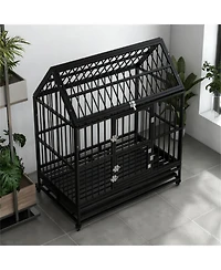 Aostirmotor Dog Crate with 4 Lockable Wheels, Double Doors, and Removable Tray in Black
