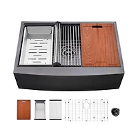 33x22inch Matte Black Farmhouse Kitchen Sink Stainless Steel Single Bowl Workstation Accessory Kit