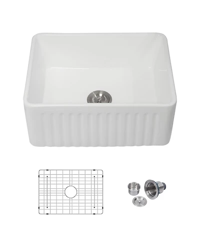 huluwat 24x18x10inch White Farmhouse Sink Ceramic Single Bowl Reversible Apron Front Laundry