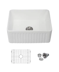 huluwat 24x18x10inch White Farmhouse Sink Ceramic Single Bowl Reversible Apron Front Laundry