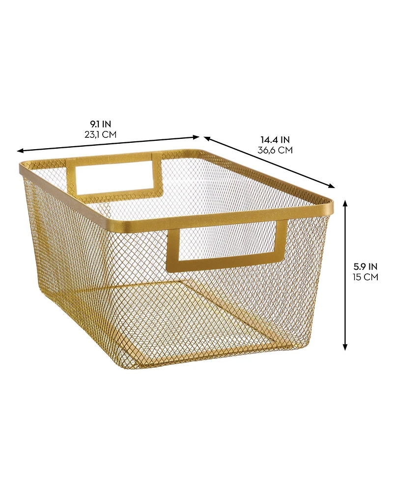 mDesign Metal Mesh Pantry Basket with Handles - Set of 2 - Soft Brass