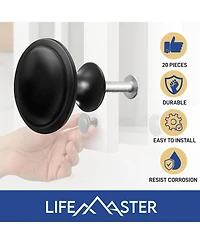 Lifemaster 20 Pack 1-1/4 Inch Matte Black Cabinet Knobs, Rust-Proof Zinc Alloy Drawer Pulls with Adjustable Screws for Kitchen & Cabinets