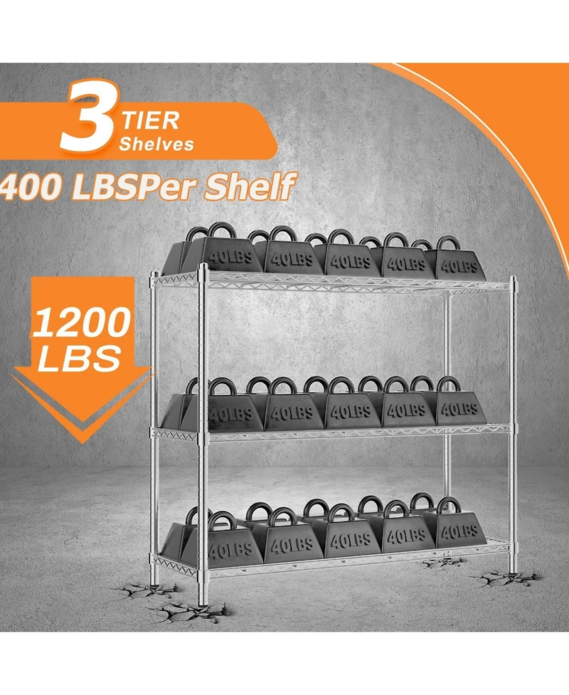 Lovmor 3-Tier 45 in W x 45 in H x 20 in D Height Adjustable Garage Wire Shelving Unit