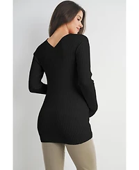 Hello Miz Maternity Ribbed Knit V Neck Long Sleeve Sweater