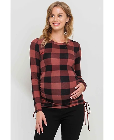 Hello Miz Maternity Plaid Side Ruched Long Sleeve Top