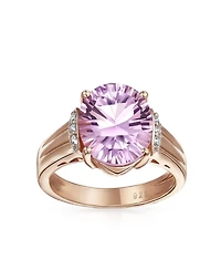 Bling Jewelry Traditional Oval 4CT Pink Amethyst Statement Ring Zircon Accent Rose Gold Vermeil