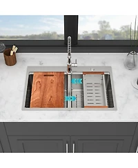 flynama 33x22x10inch Topmount Double Bowl Kitchen Sink 16 Gauge Stainless Steel Brushed Nickel