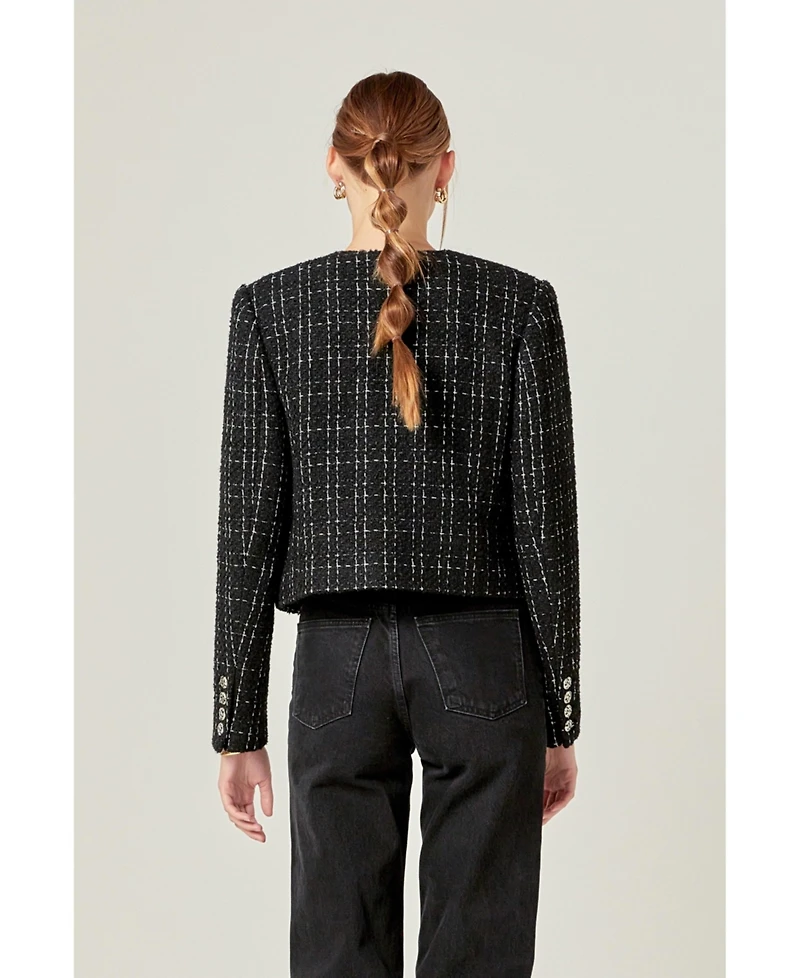 English Factory Women's Black and White Tweed Jacket